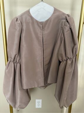 By Malina Zoey  Satin Puff Sleeve Blouse